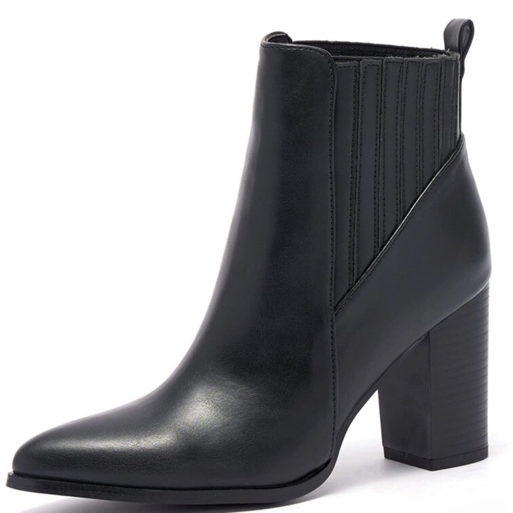 vodvob Women's Pointed Toe Western Ankle Boot, Stacked Block Chunky Mid Heel...